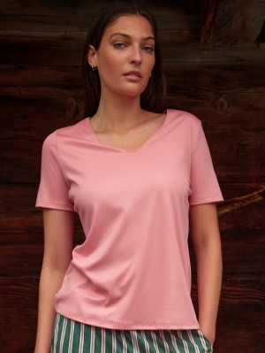 Blush Flower Calida Favourites Ground V-shirt Women Sleepwear | DBIGA-5093