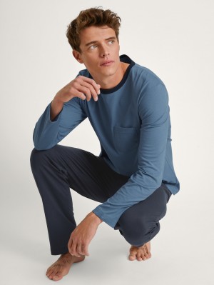 Coronet Blue Calida Relax Essentials Pyjama Men Sleepwear | YVWCE-0173