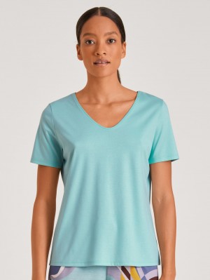 Pastel Turqoise Calida Favourites Lavender V-shirt Women Summer Oufits | CWZUL-9728