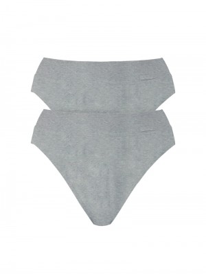 Stone Melange Calida Elastic Brief With Soft Waistband In Double Pack, High Waist Women Yoga | VWHJX-0913