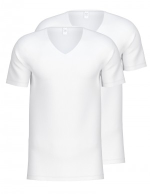 Weiss Calida Natural Benefit V-shirt, Two-pack Men Underwear | YXDOC-0972